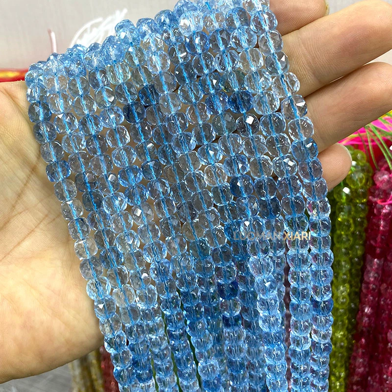 7-8mm Faceted Square Crystal Natural Stone Blue Red Green Loose Spacer Beads for Jewelry Making Diy Bracelets Charms Accessories