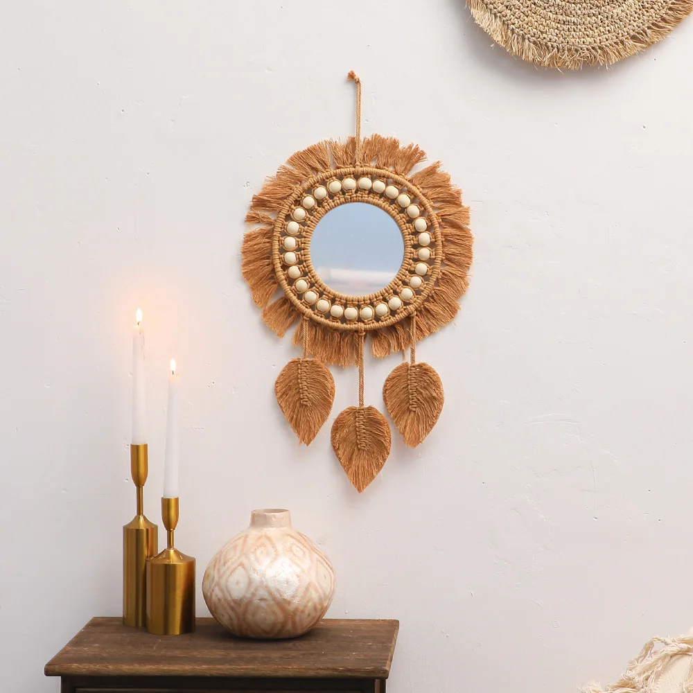 

Ins Nordic Mirror Brown Tapestry Makeup Mirror Bedside Bedroom B&B Entrance Hotel Home Decoration Wall Hanging