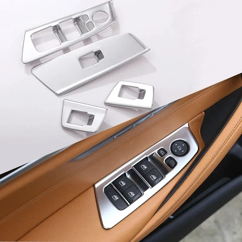 

FIT FOR BMW 5 Series G30 G38 2018-22 ABS Carbon LHD Car Window Switch Lift Button Frame Cover Trim Chromium Electroplating 4PCS