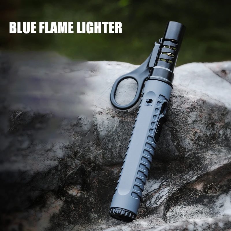 

Blue Flame Spray Gun Lighter Adjustable Flame Size Anti Accidental Touch Design Long Handle For Ignition Alloy Body Outdoor Use