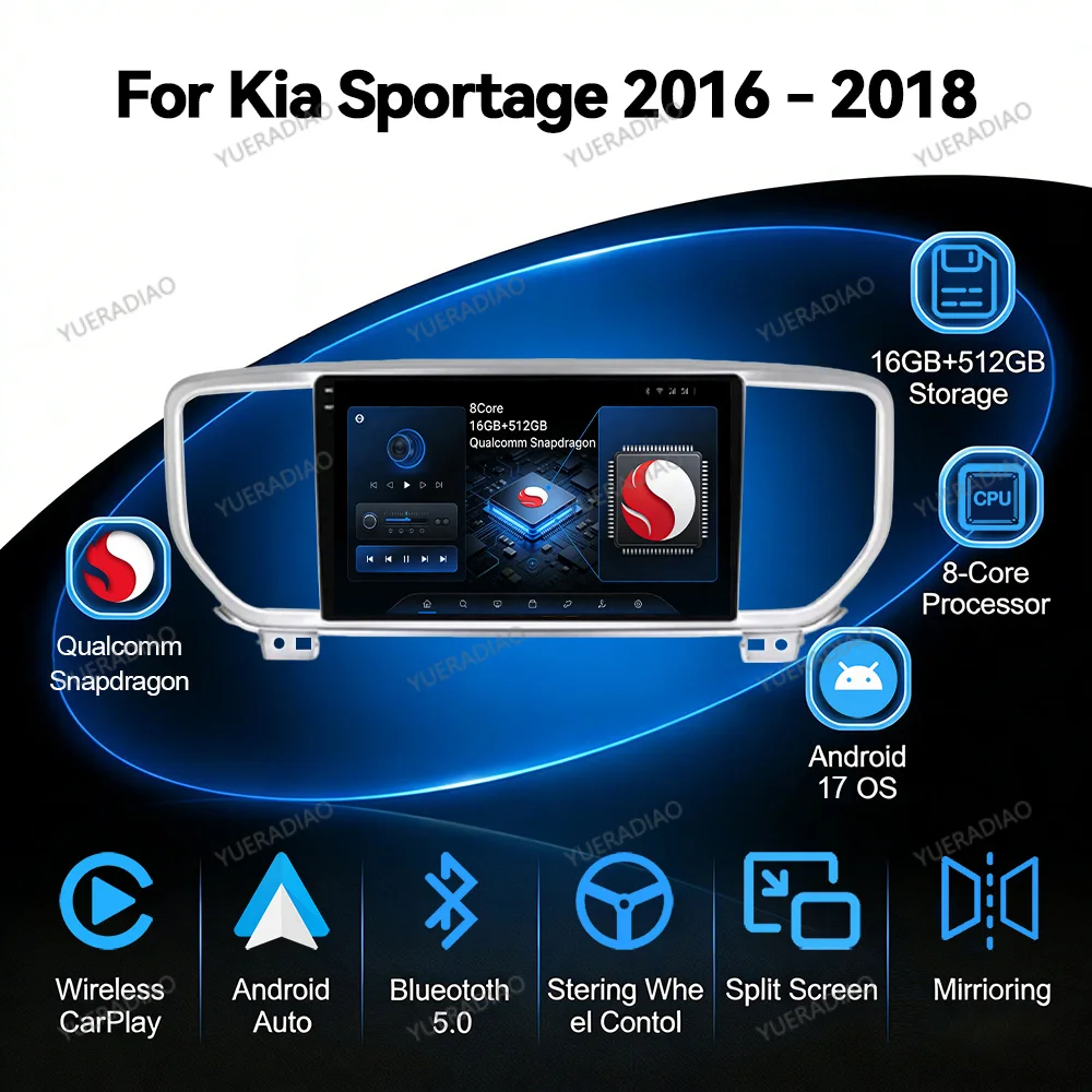 Android 17 Car Radio For KIA Sportage 4 KX5 2016 2017 2018 Carplay Auto Qualcomm Double Din BT Mirror Link DVD GPS NAVI SWC 2DIN