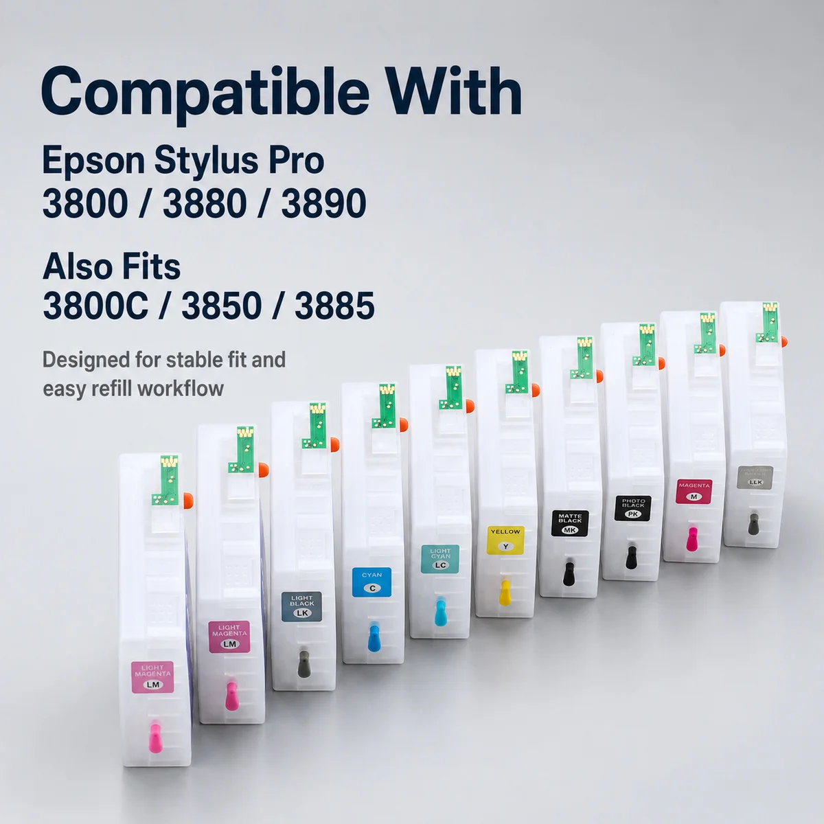 80M 9 Colors 3880 Refillable Ink Cartridges with ARC Chips For Epson Stylus Pro3800 3880 3890 3850 Printer Ink Cartridges view 6