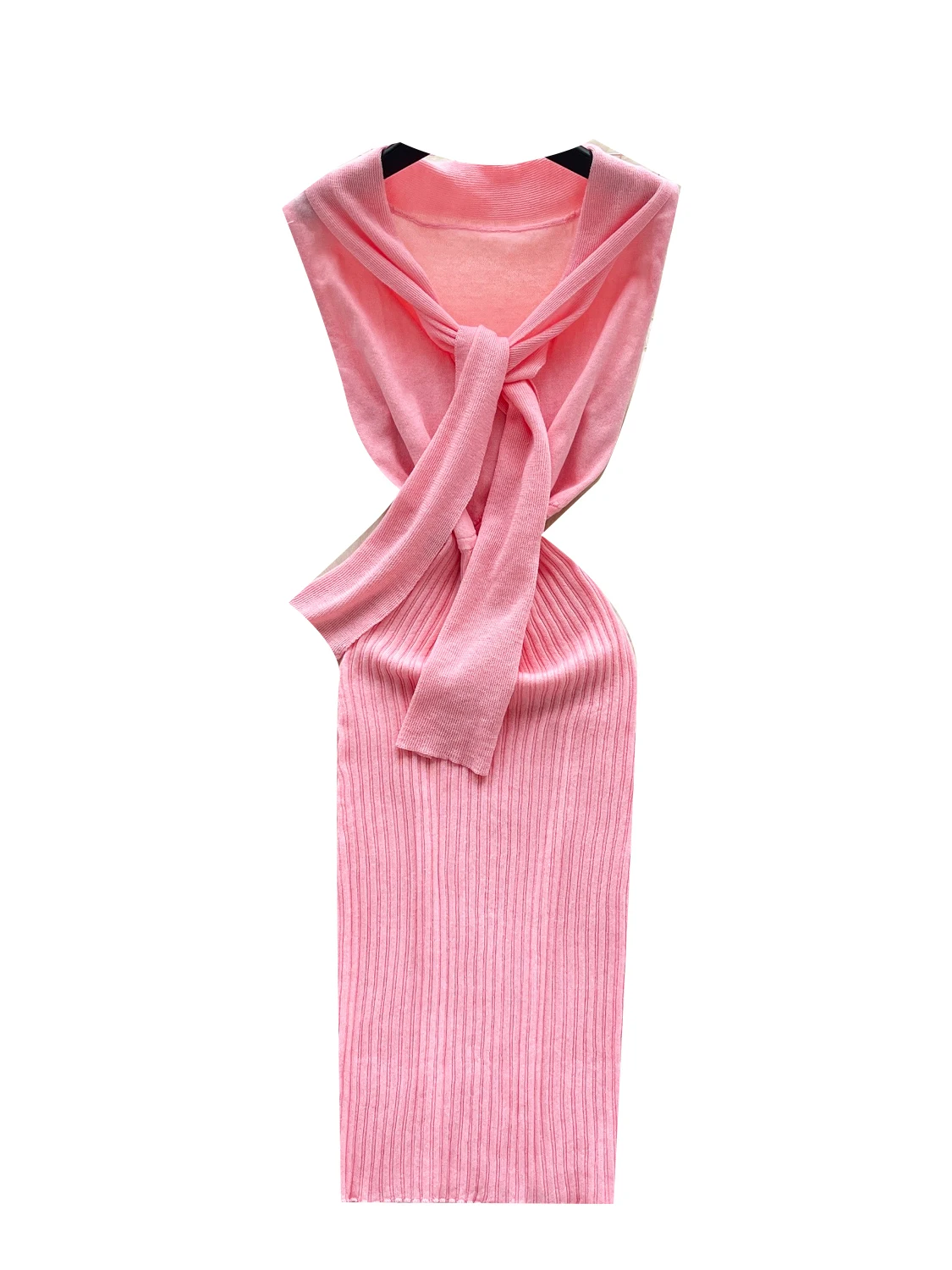 レディースセクシーサマーニットワンピース クロスストラップレス スリムフィット ウエストハイウエスト Aラインスカート ノースリーブ 通勤スタイル シティウェア