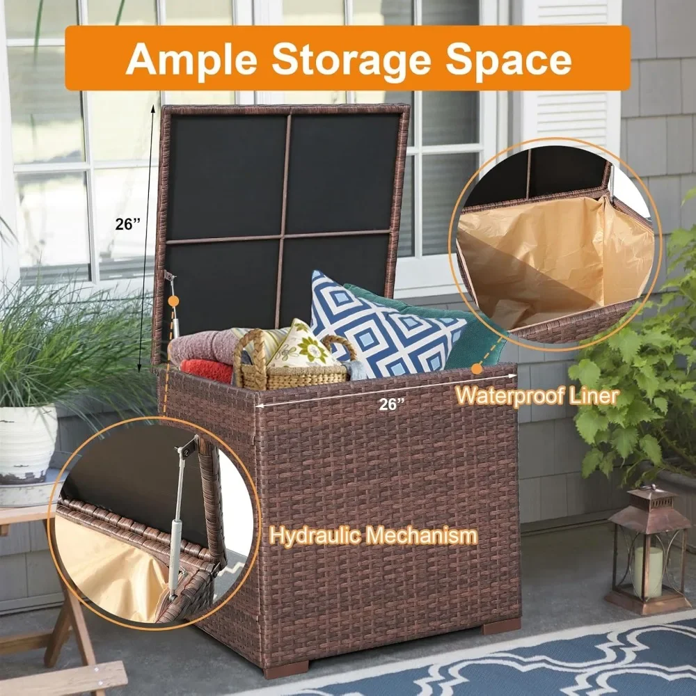 8 Pieces Outdoor Patio Furniture Set, Wicker Patio Conversation Sets with Storage Box, Rattan Outdoor Sectional Sofa Set