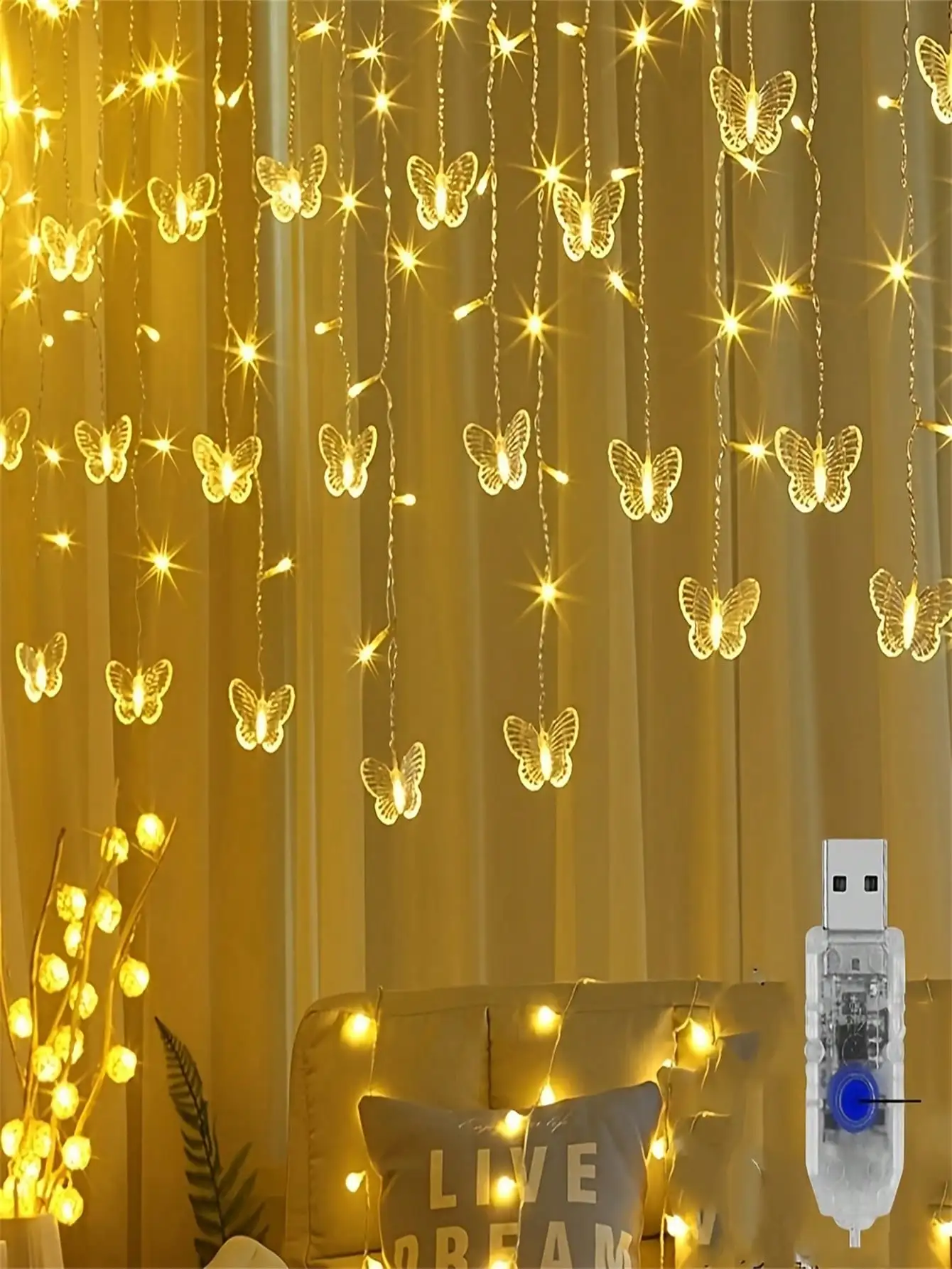 أضواء ستارة الفراشة 2 م 48 ليد | 8 أوضاع مع جهاز تحكم عن بعد | ديكور حفل زفاف عيد الميلاد #4