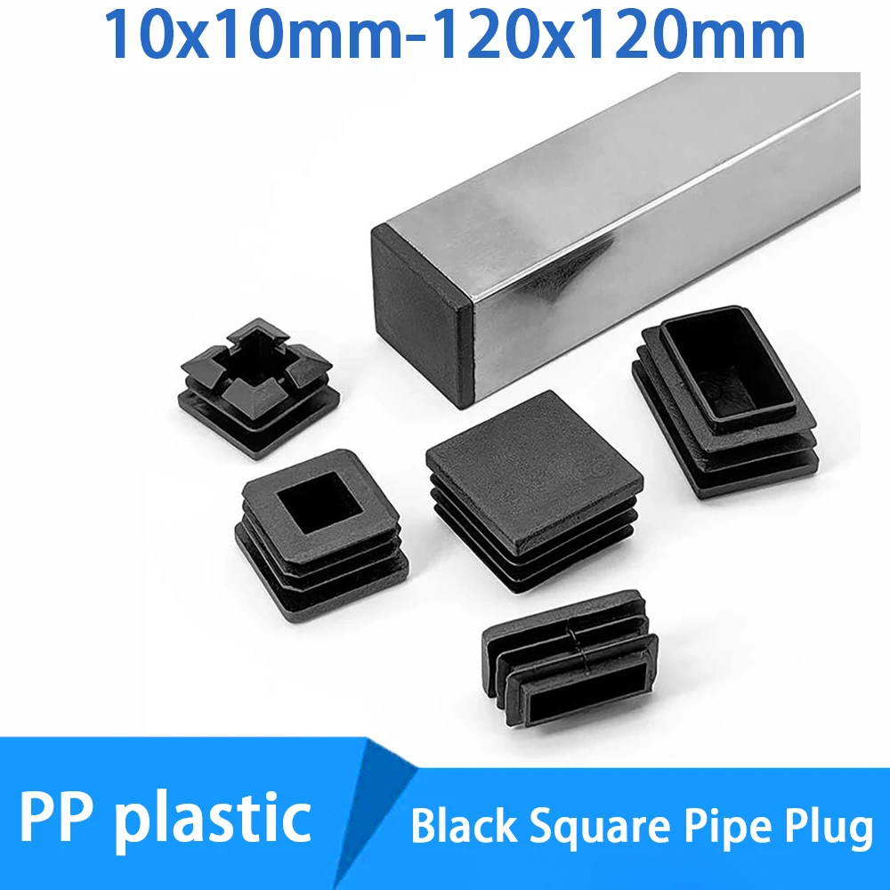 Coprigambe per sedie quadrati in plastica PP nera con tappo terminale di chiusura Accessori per mobili 10/15/19/20/22/25/30/35/40-120mm
