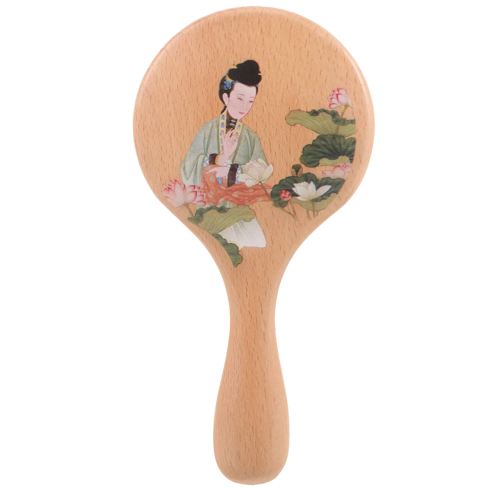 

Stylish Wooden Handle Portable Makeup Small Handheld Travel For Women Lightweight Female Hand Decorative Household
