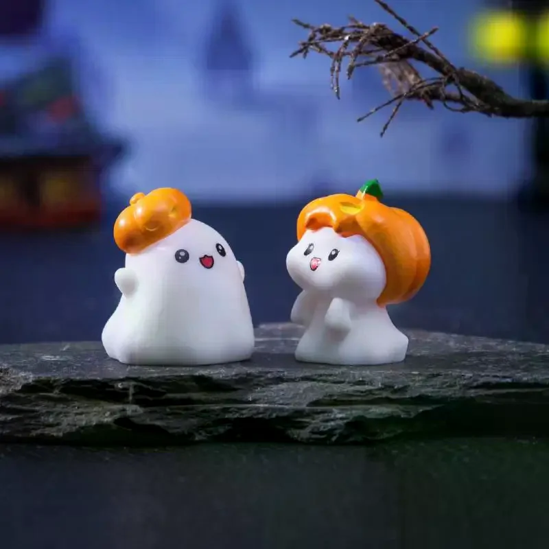 Figurines miniatures en forme de citrouille fantôme, 4/8 pièces, Micro paysage d'halloween, artisanat en résine, Mini ornements de jardin féerique