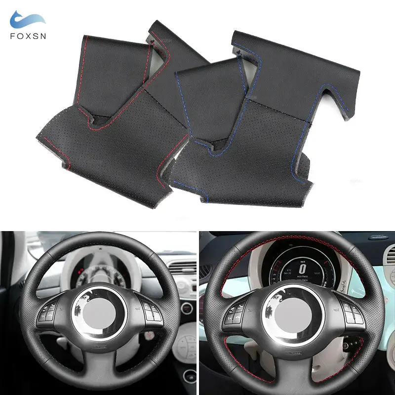 For Fiat 500 2007-2015 500e 2014-2018 500C 2014-2017 Car Accessories Steering Wheel Cover Soft Perforated Microfiber Leather