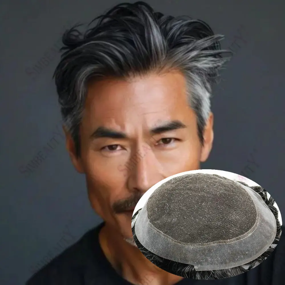 1b30 رمادي أسود بني أستراليا الشعر المستعار الرجال الدانتيل و بولي Base قاعدة ريمي الشعر البشري الهندي دائم الذكور نظام استبدال الشعر الاصطناعي