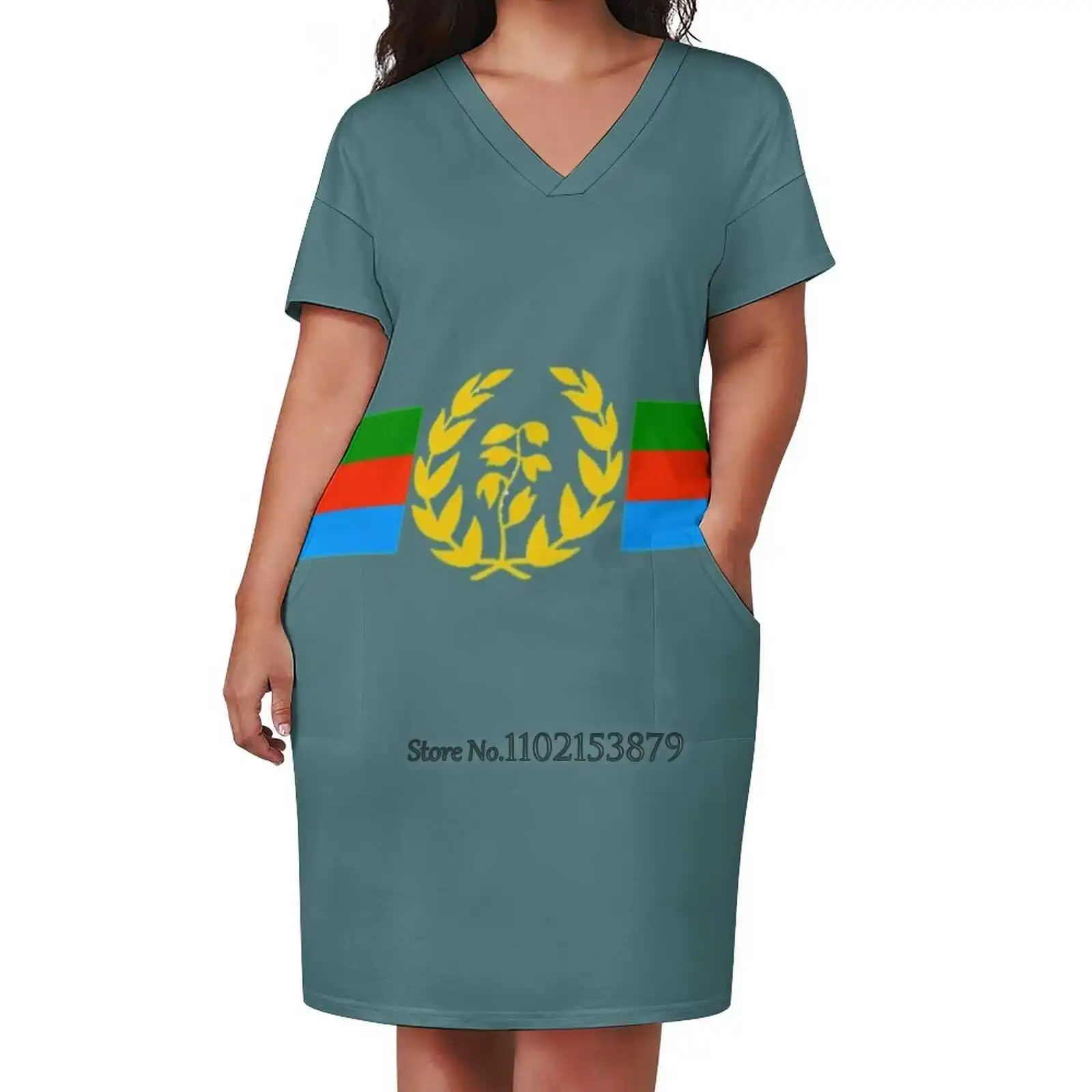 Eritrean Flag - Eritrean Emblem & Eritrea Flag Shirt Back Lacing Backless Dress Square Neck New Plus Size Elegant Women Dress