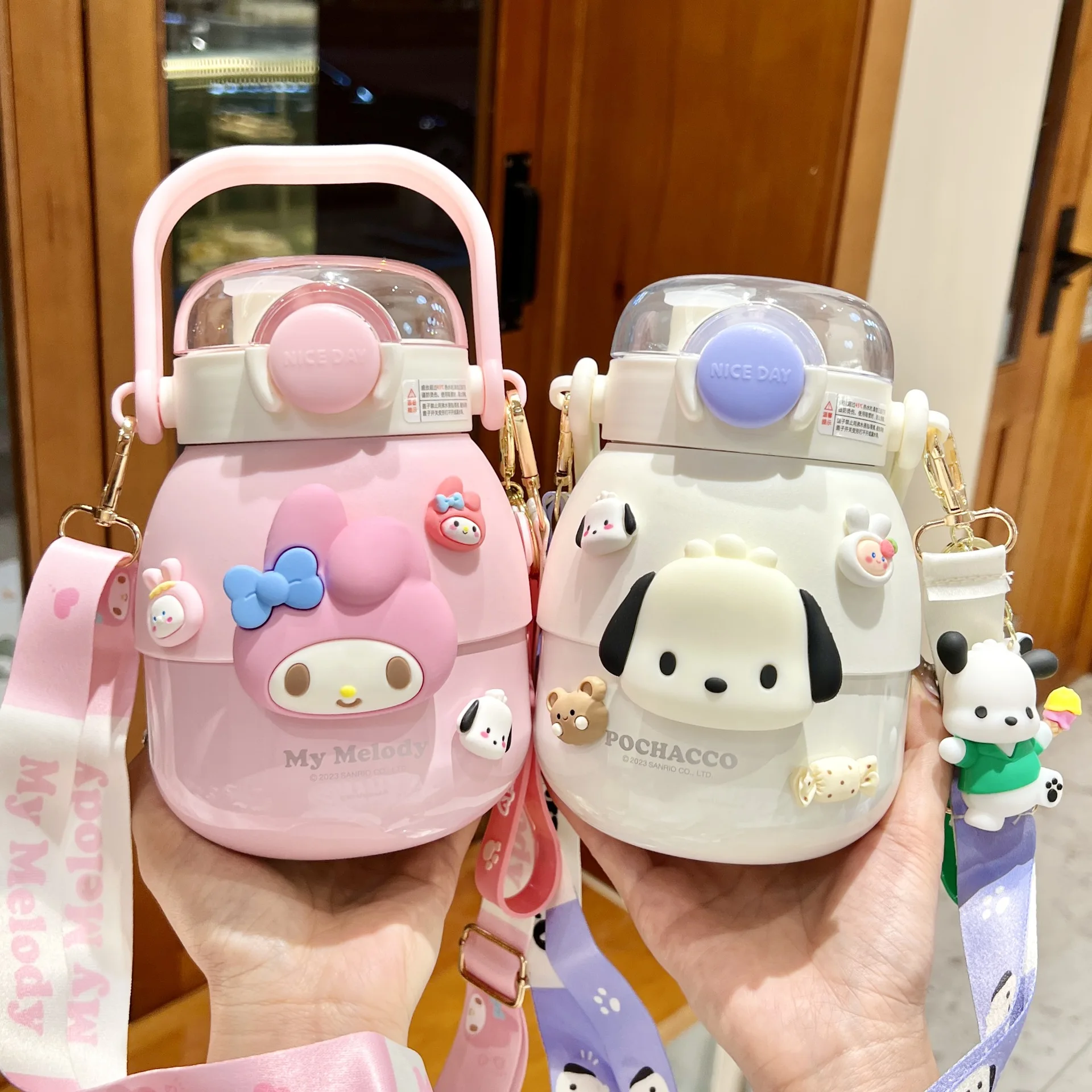 Snario Kuromi  Children's Thermos Bottle Food Grade Safety 316 Steel Girl Primary School Straw Hot Water Cup Student Kawaii