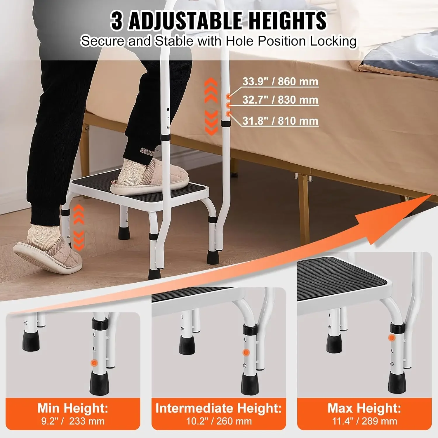 Step Stool 1-Step 330lbs Capacity,3 Adjustable Height with Handle Steel Step Ladder,Portable Toddler Step Stools for Adults