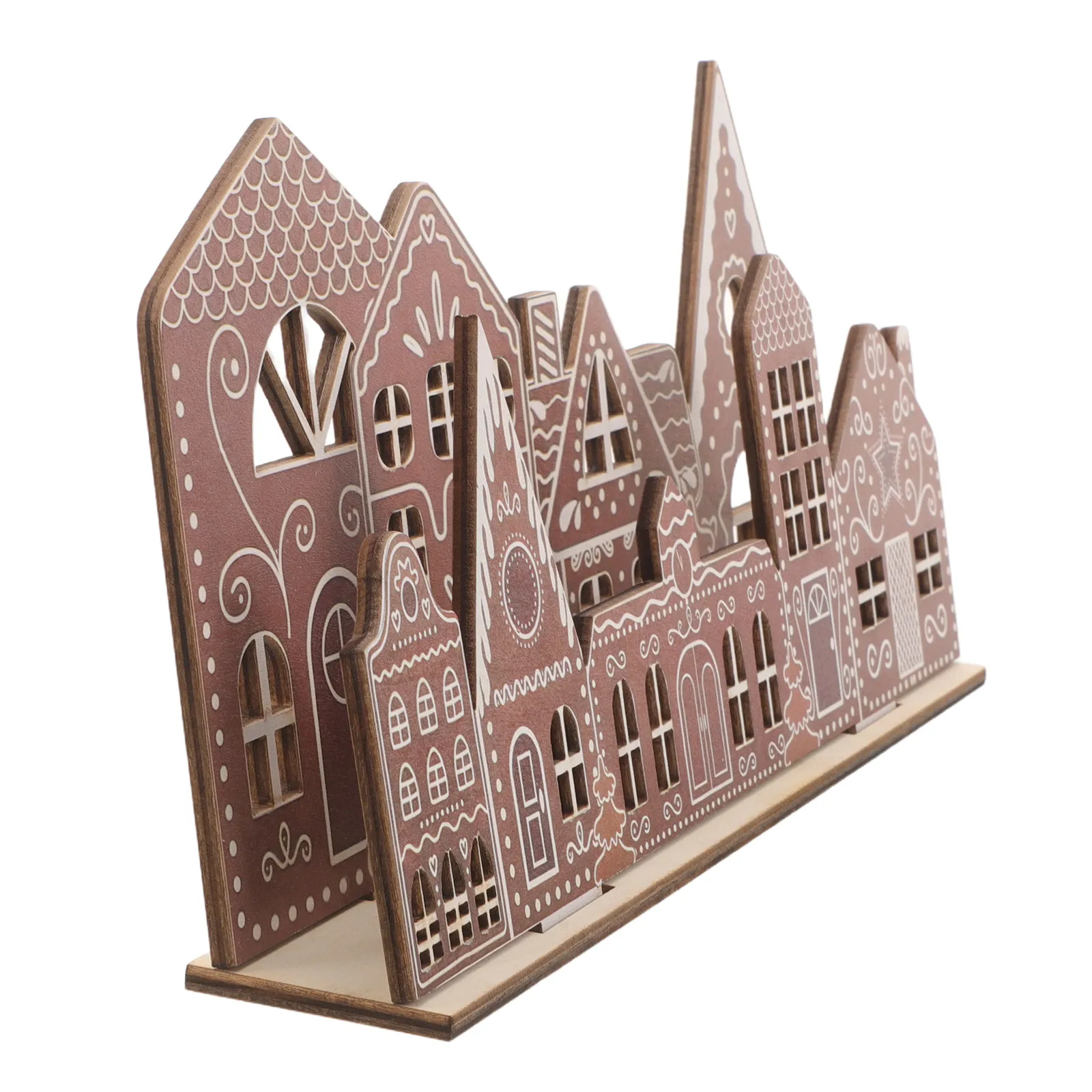 Wooden Christmas Village Figurine Hand carved Wood Gingerbread House Miniature Desktop Ornaments Xmas Party Layout Props