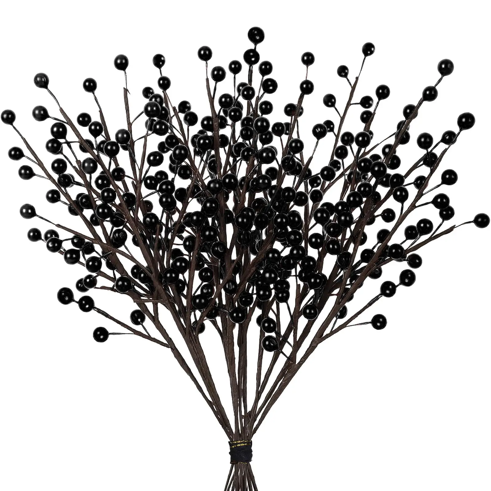 Whaline 12Pcs Halloween Artificial Berry Stem Branches Black Fake Berry Twigs for Indoor Outdoor Home Party DIY Crafts Supplies