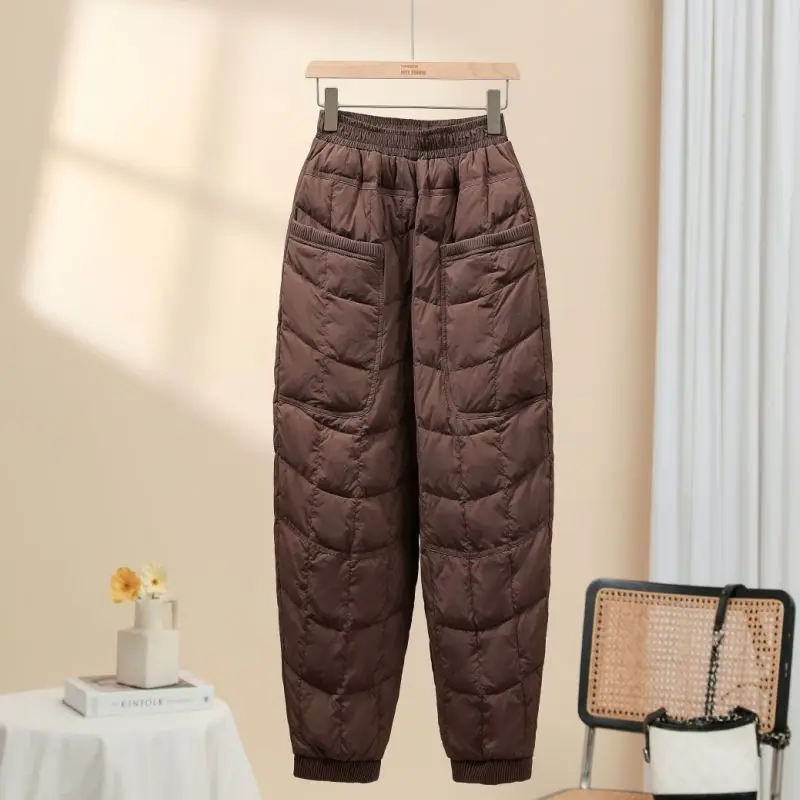 Winter Loose Casual Harem Pants Warm Cotton Bootleg Pants Women Lightweight Thermal Down Pants PT-655