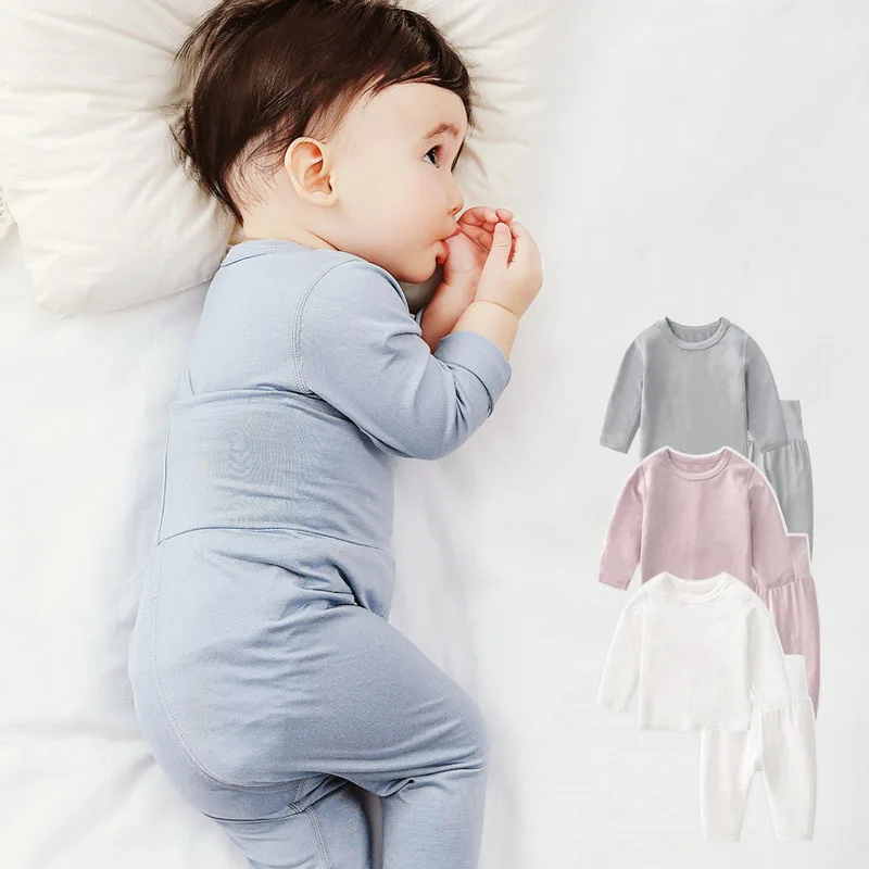 0-3T Newborn Kid Baby Boys Girls Clothes Set Long Sleeve ModaL Top and Pant Suit Stretch PJ Set Baby Pajamas Set Sleepwear