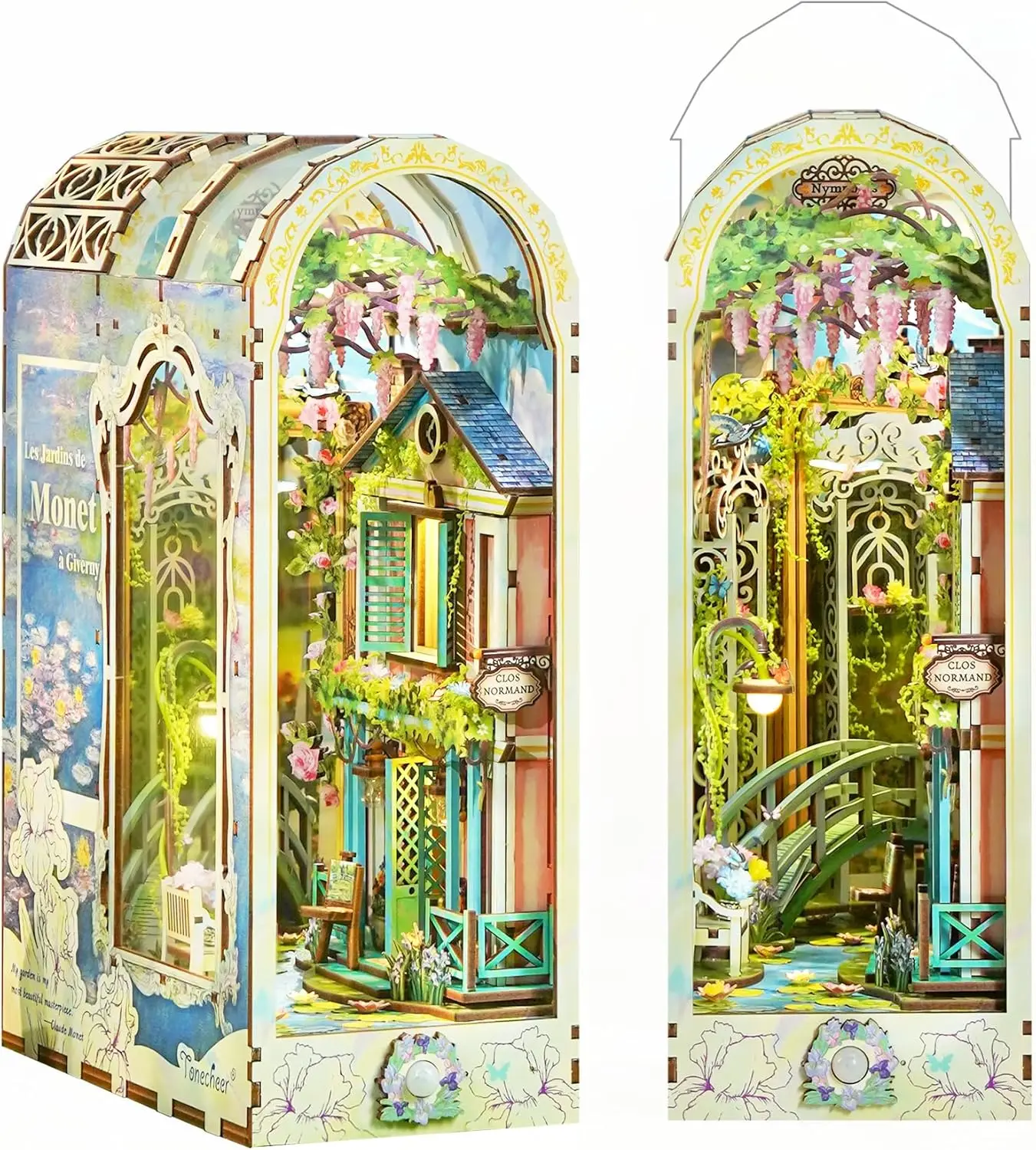 

DIY Book Nook Kit for Adults, 3D Wooden Miniature House with LED Lights and Dust Cover - Giverny Garden Decor