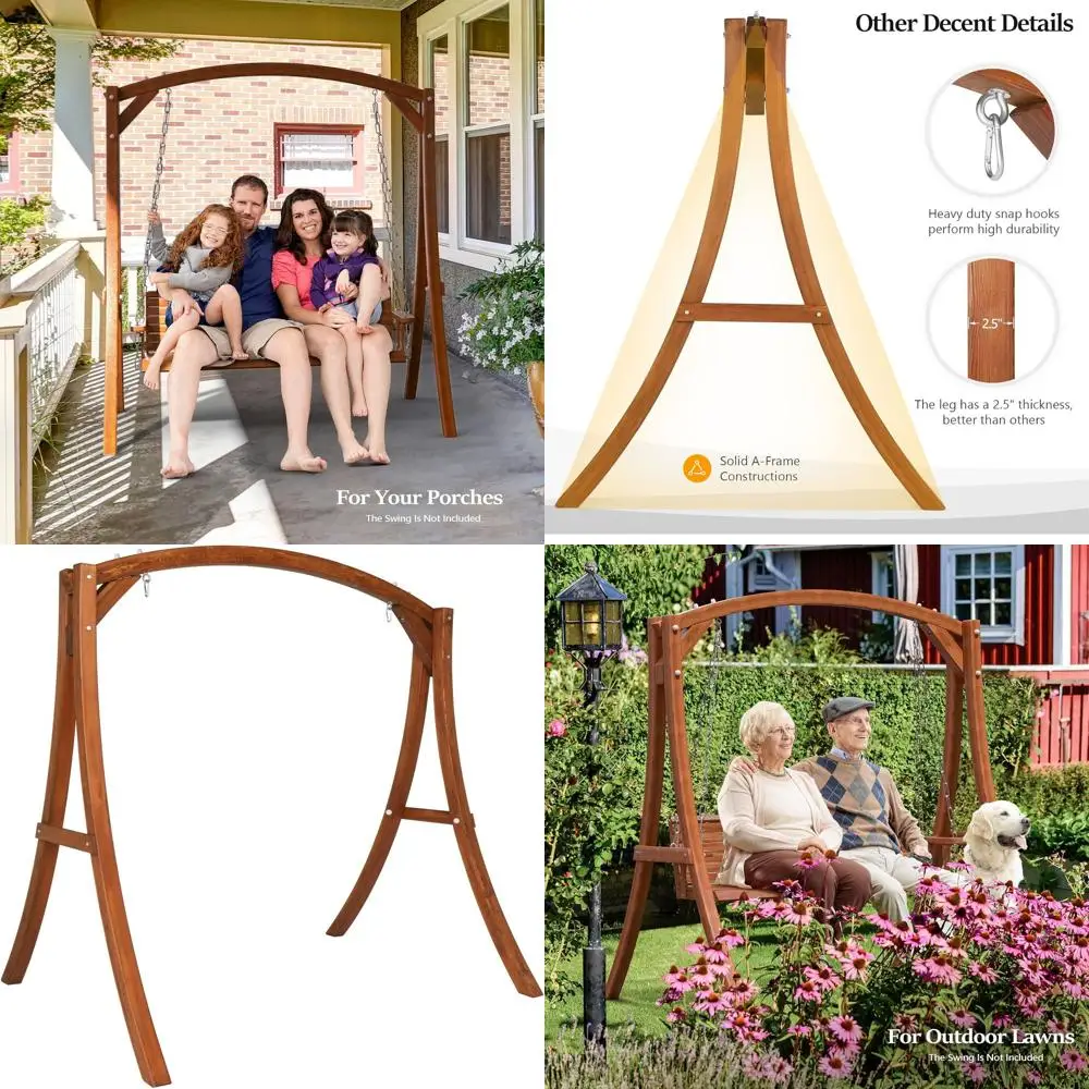 

1000 lbs Capacity Heavy Duty Wooden Swing Stand with Curved Arc Top, Suitable for Porch, Garden, Patio, and Indoor Use, Brown