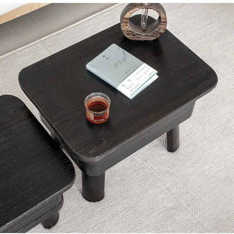 Solid Wood Antique Tea Table Multifunctional Tatami Side Table with  Mortise Tenon Convertible Storage Bedside & Entry Bench