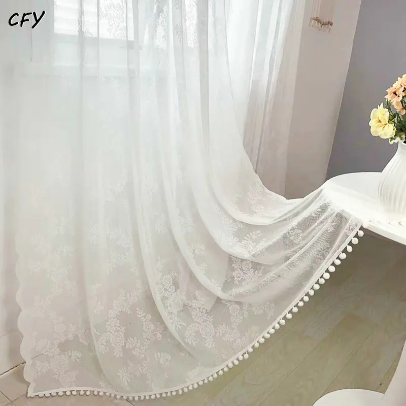 

Solid Rose Cotton Window Curtain with Tassels Decorate Valance for The Luxury Living Room Easy Drape Curtains for Living Room