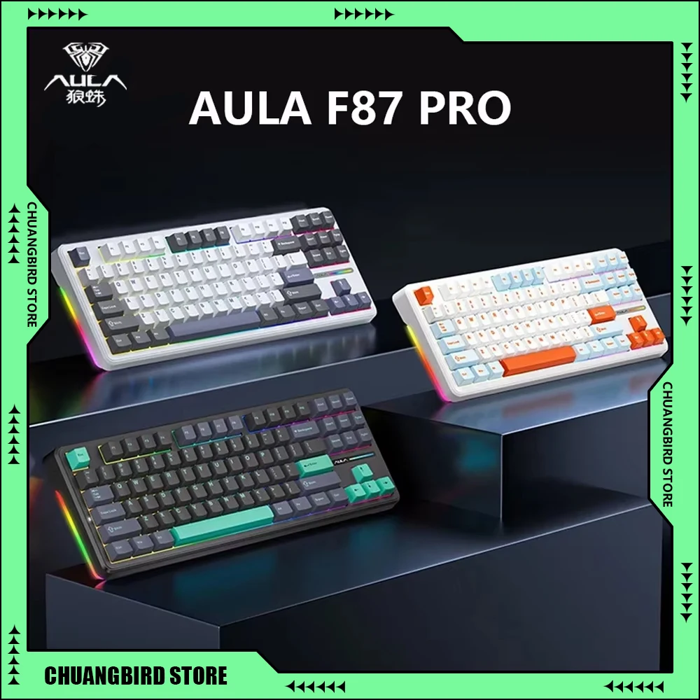 AULA F87 Pro Hot Swap Mechanical Keyboard Tri-Mode 2.4G Wireless Bluetooth 87 Keys RGB Side Light Customize PC Gaming Keyboards