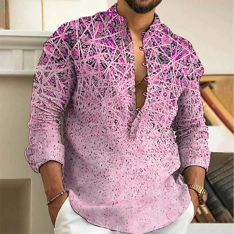 New Fashion 7 Button Men\'s Long Sleeve Shirt Button Down Shirt Loose Henley V Neck Beach Top T Shirt High Quality Material