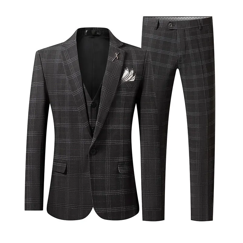 (Giacca + gilet + pantaloni) Plaid Slim Suit 3 pezzi Mens Retro Business Luxury Blazer maschio stile britannico sposo matrimonio classico 3 pezzi