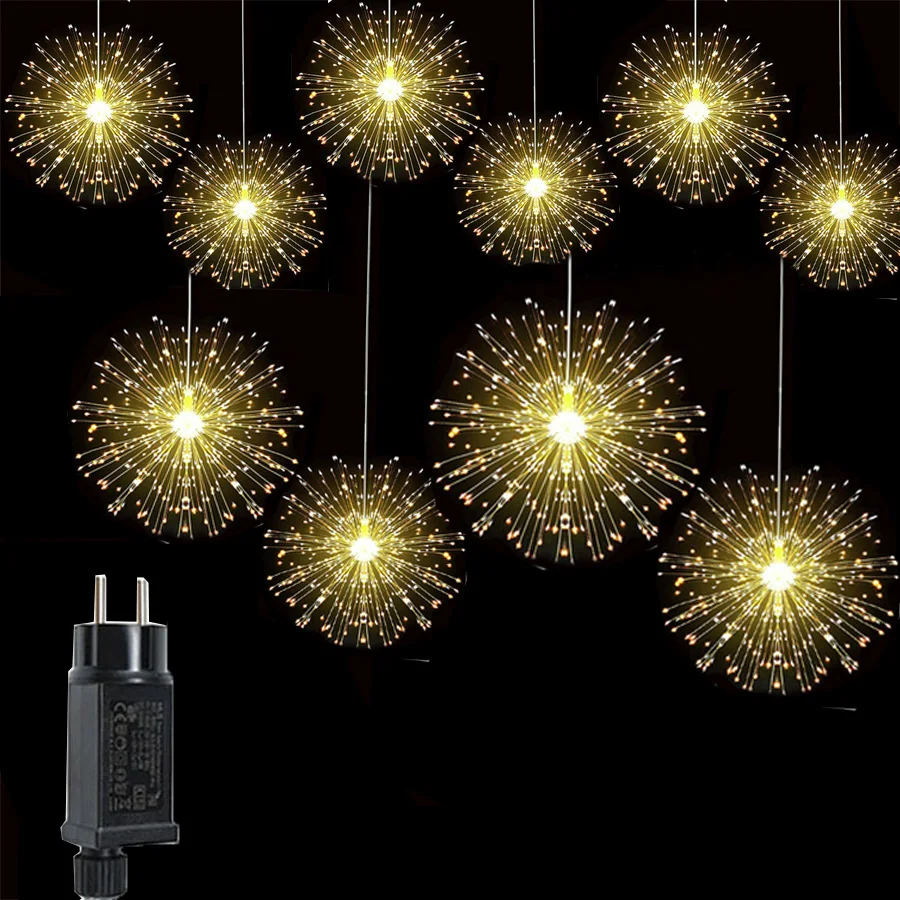 

Thrisdar 10 IN 1 Hanging Starburst Firework Light Outdoor Christmas Twinkle Dandelion Fairy String Light For Holiday Patio Decor