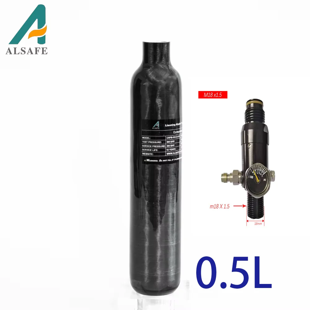 Alsafe 0.5L 4500Psi 300Bar  Carbon Fiber Cylinder Air Tank HPA Fill Station Charging Valve Regulator FX M18*1.5