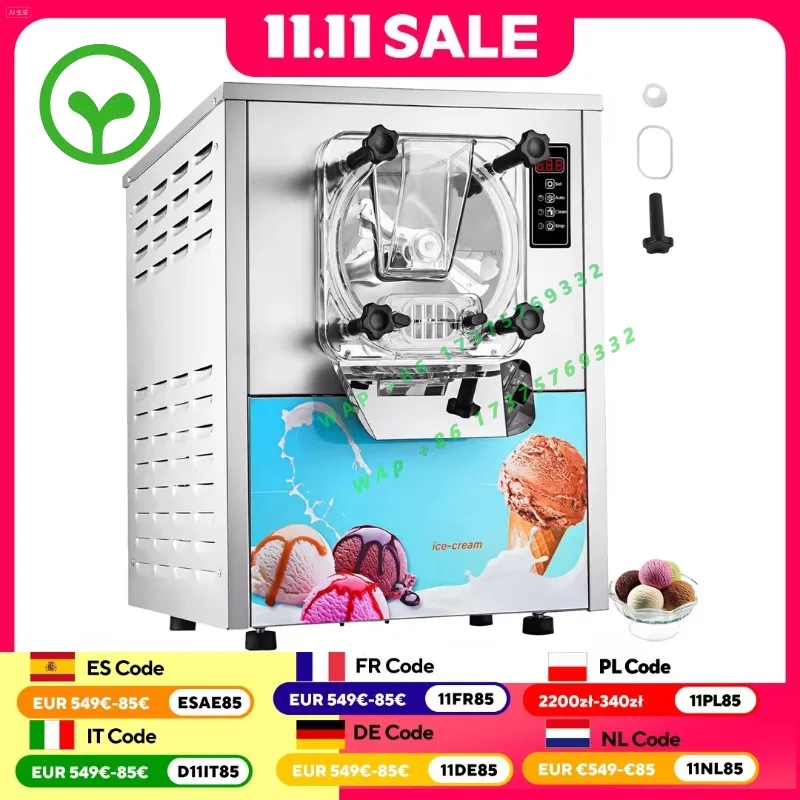 【Premium】  Commercial Hard Serve Ice Cream Maker - 1400W,LED Display, Auto Shut-Off Timer, Single Flavor,Perfect for Restaurants