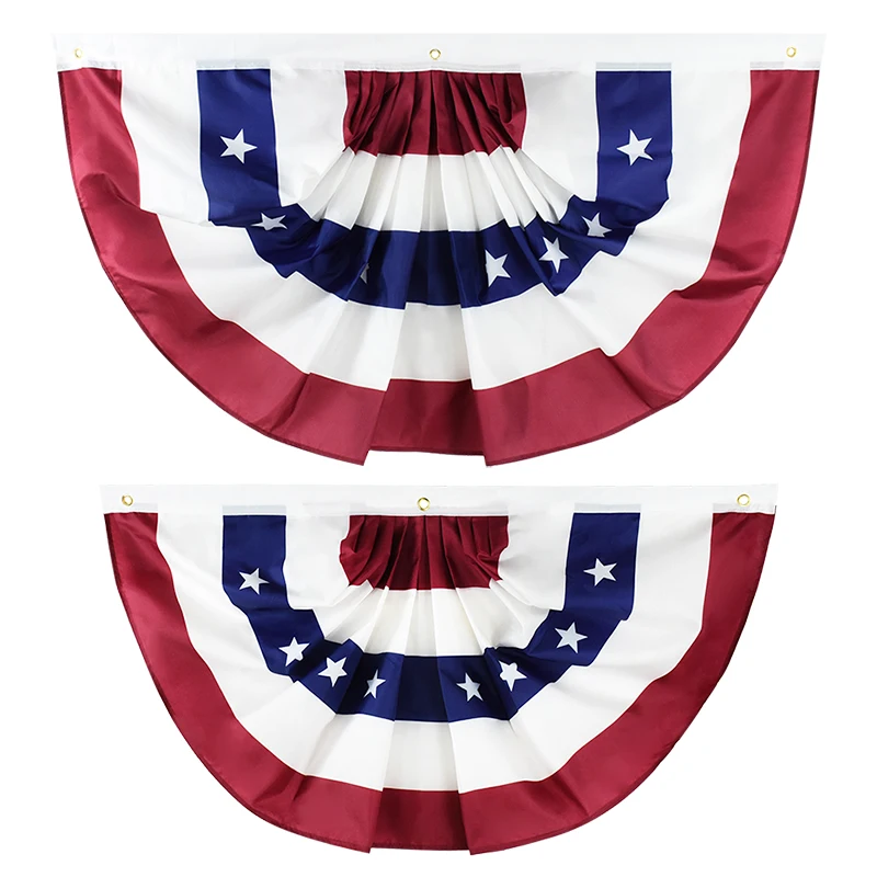 90/120cm USA Semicircle Fan Flag American Fan Banner Bunting Flag for Independence Day Patriotic Event Outdoor Courtyard Decor