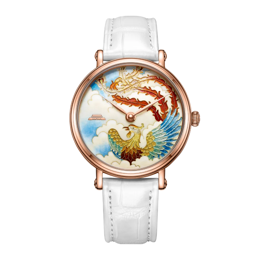 Jam Tangan Pasangan Beijing Enamel Dragon and Phoenix 40mm, Jam Tangan Mekanik Otomatis Skeleton, Jam Tangan Mewah Minimalis untuk Pria dan Wanita