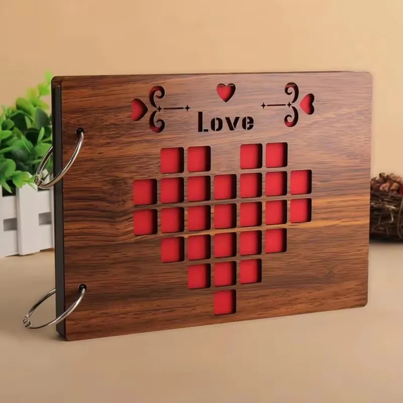 

Photo Album Vintage Wooden DIY Baby Photo Scrapbook writable Binder Scrapbook Memories Book Album For Photos Storage