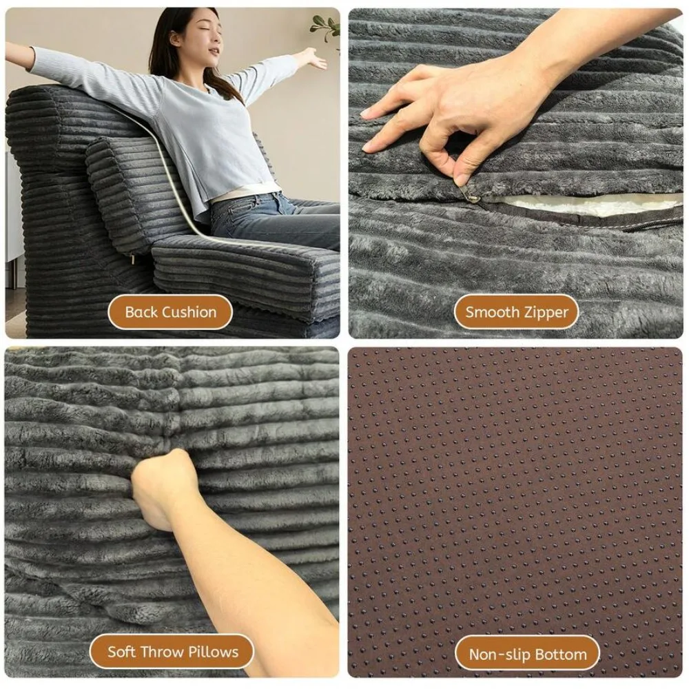 82 Inch Frameless Foldable Japanese Sofa Bed Convertible Lounge Chair Reading Chair Sleeper with Backrest and Cushions Portable Folding Floor Bed Comfortable Cloud Couch for Living Room Bedroom Guest Room Dormitory view 7