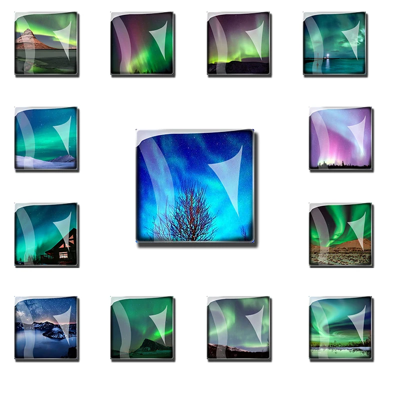 Northern Lights Square Glass Refrigerator with Colorful Aurora Magnet Stickers Astronomy Enthusiasts Home Decoration