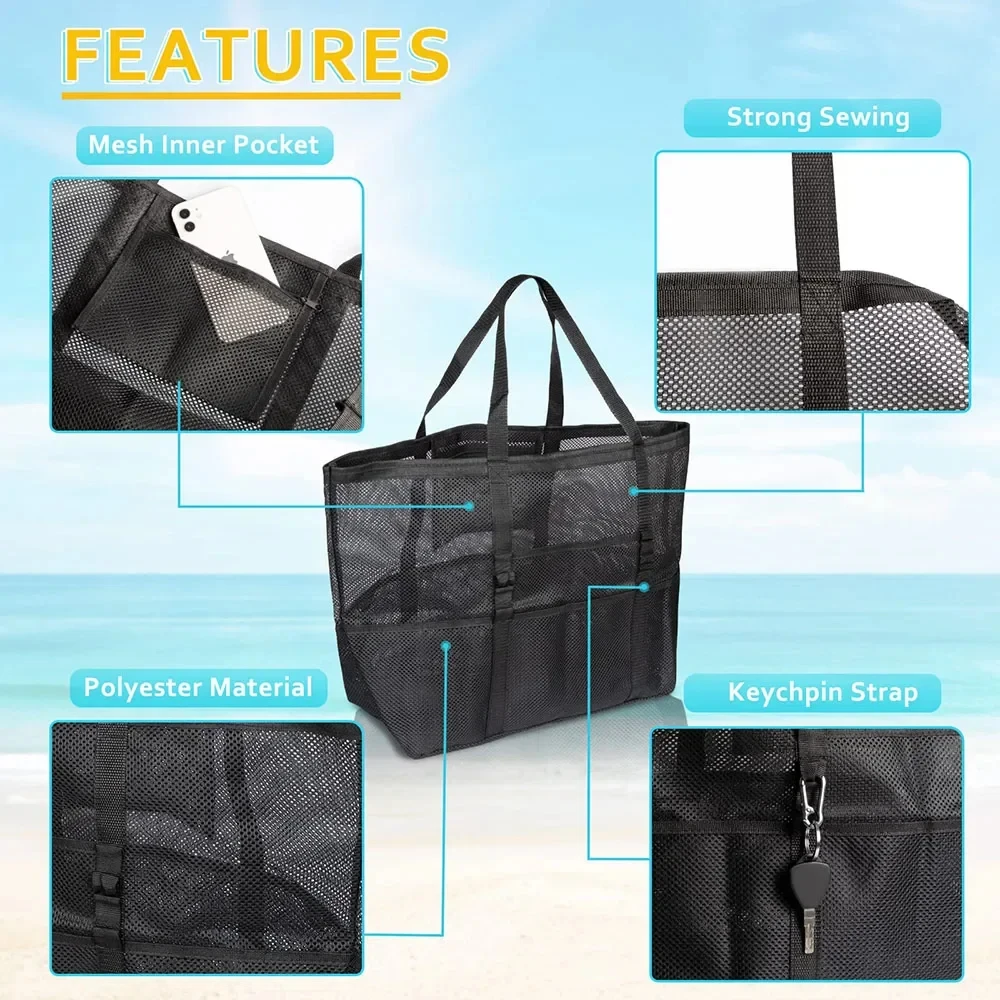 1pcs Unisex Large Capacity Multifunctional Mesh Handbag Beach Bag, Shopping Bag Suitable For Outdoor Sports Beach Swimming