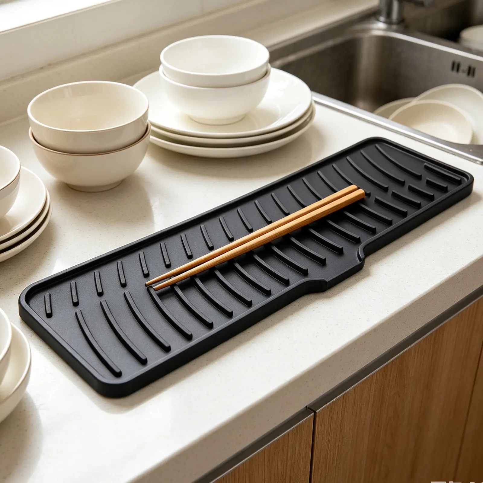 Silicone Sink Organizer Tray for Kitchen & Bathroom – Sloped Sponge Holder, Beige