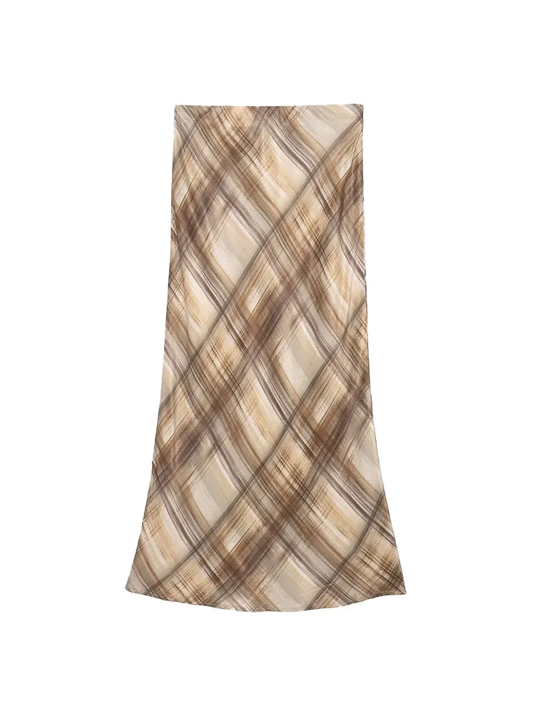 HH nouvelle femme été mode losange motif à carreaux Texture de soie plage fête jupe longue femme Style de rue décontracté jupe élégante