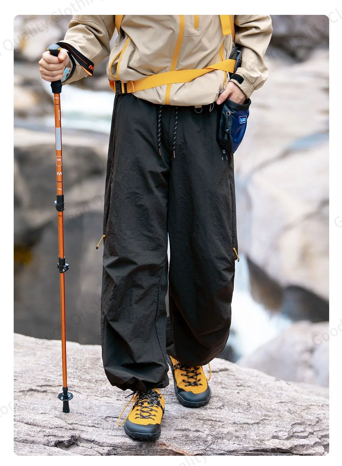 Arbeitsfreudige, wasserabweisende Outdoor-Overalls für Herren, Herbst, lange Hosen mit Schlitz und Falten, Kontrastfarben, Reißverschluss, Sport- und Freizeithose – Detail 7