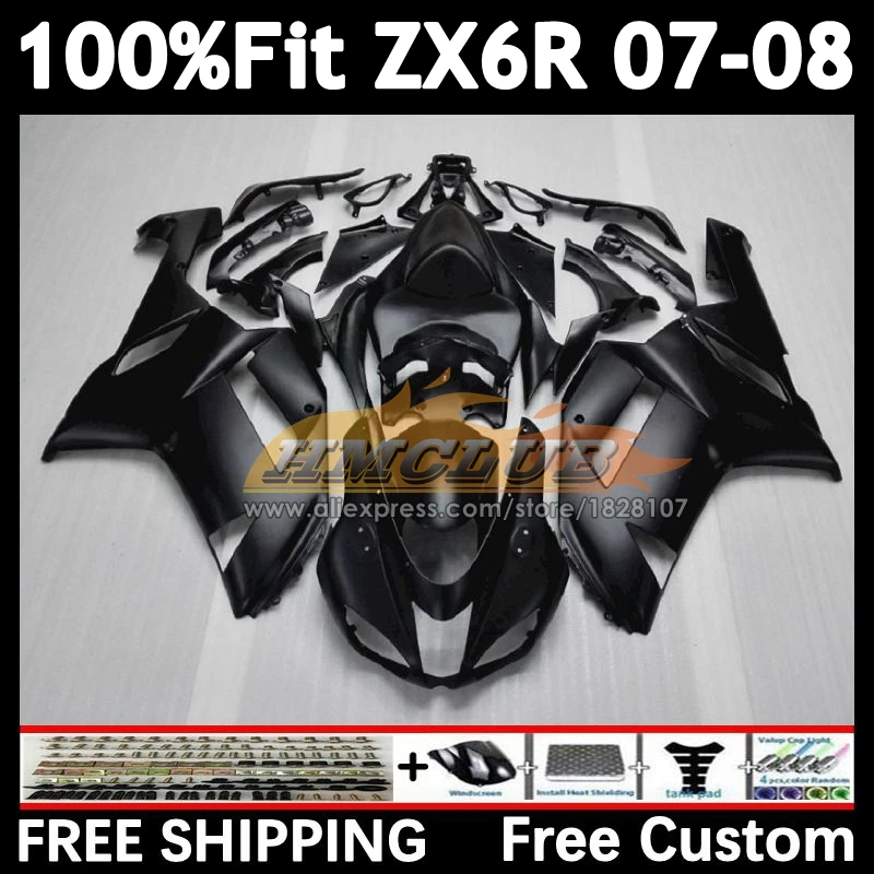 Injection Body For KAWASAKI NINJA ZX 636 6R ZX-6R 2007 2008 matte black 157No.17 ZX-636 ZX600 ZX636 ZX-600 ZX6R 07 08 Fairings