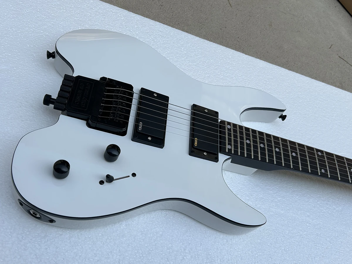 Factory Headless White 6 Strings Electric Guitar Rosewood Fretboard Maple Neck HH Pickups Active Customizable