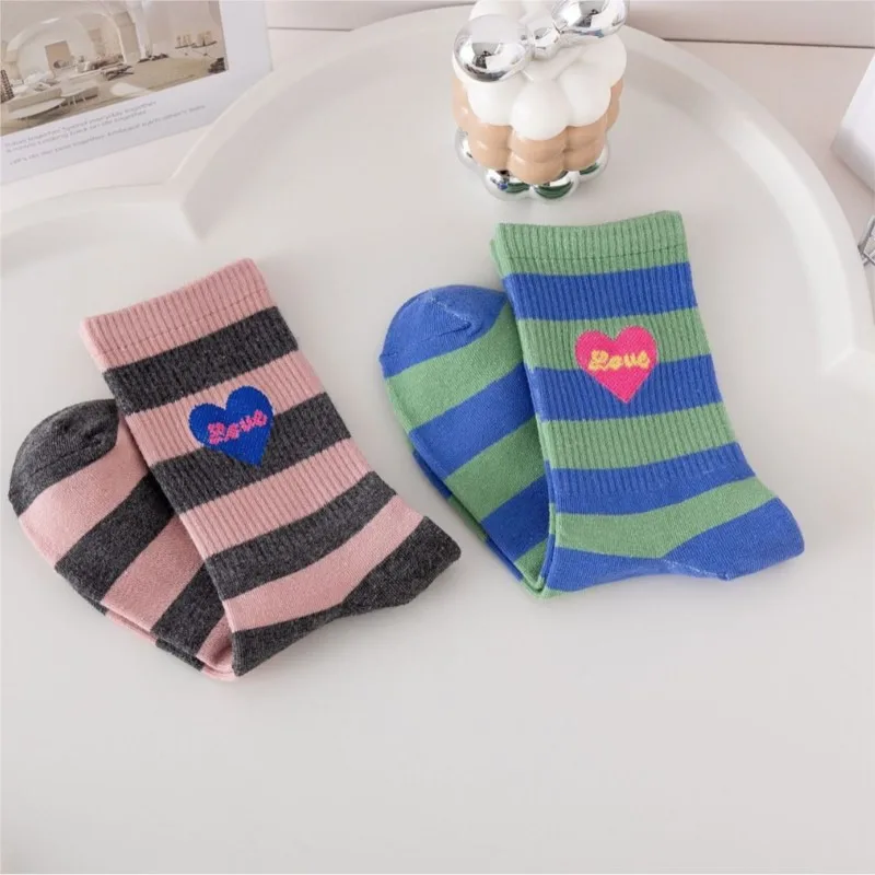 Women's Autumn Winter Socks Mid-tube Cotton Love Sports Hipster Solid Color Fashion Thick Socks Simple Funny Stockings Wholesale image 3