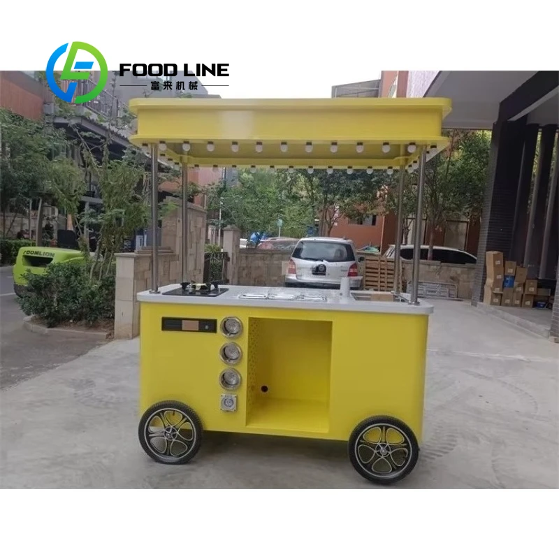 Customized White Hand Push Mobile Fast Food Cart Outdoor Vending Trolley For Ice Cream Juice Snack Beverage Street Business