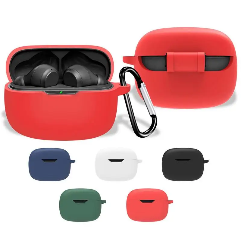 Bluetooth Headset Protection Cases Shockproof Headphones Cover Anti-Drop Protective Silicone Earphone Case With Carabiner
