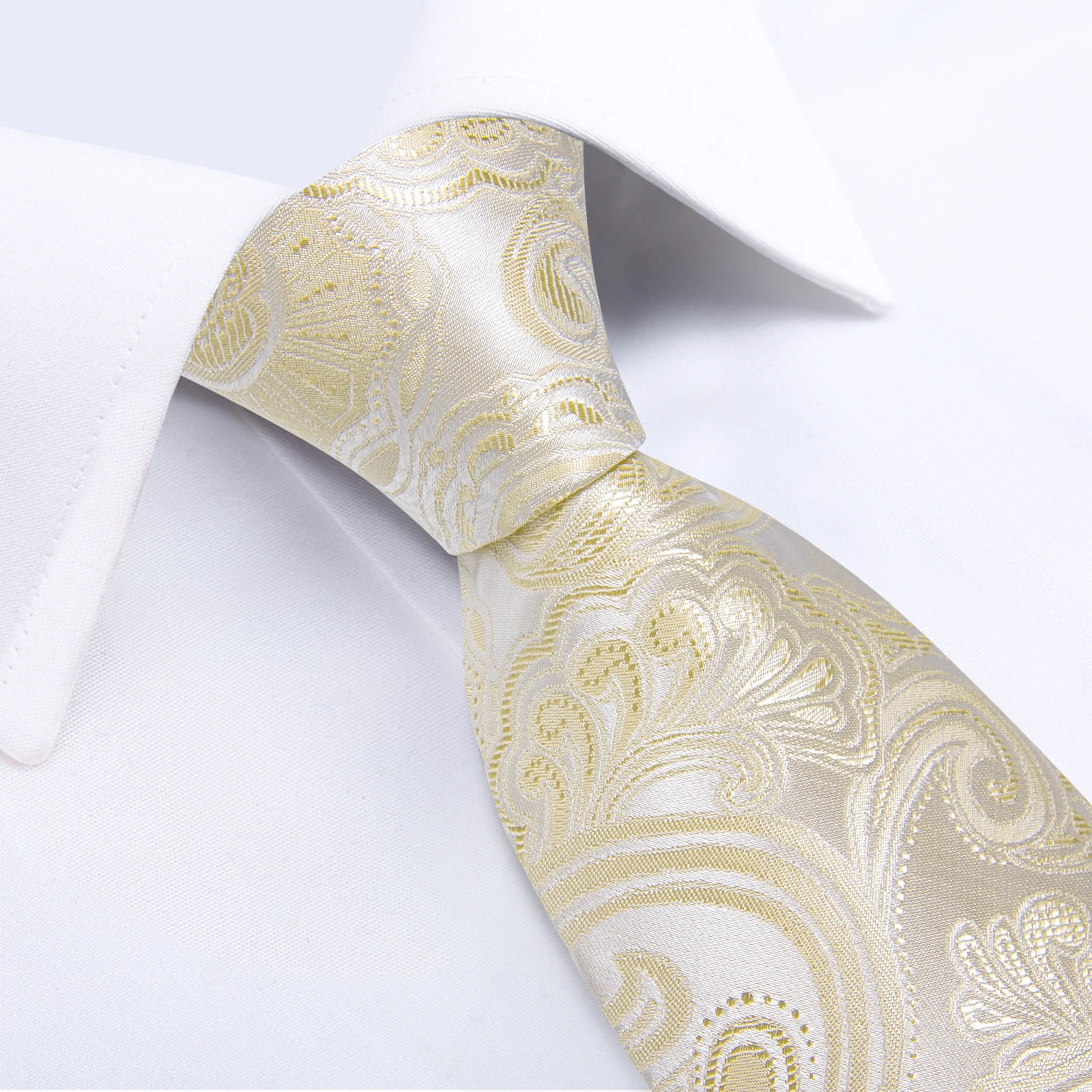 2023 New Khaki Beige Paisley Men's Silk Ties Handkerchief Cufflinks Wedding Party Formal Business Suits Accessories Gift