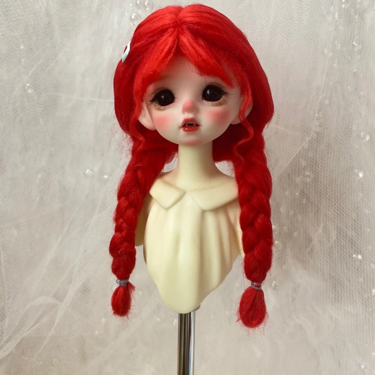 

Редис-красный цвет 1/8 1/6 волосы куклы BJD, парик из искусственной пляжной шерсти OB11, окружность головы 12,5-18 см