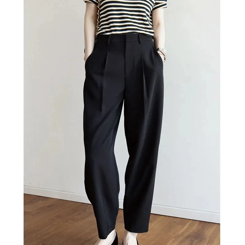 

Black Harun Trousers Women 2023 Spring Summer Korean High-Waisted Slim Loose Casual Fashion Wide Leg Pants Female Suit Pants