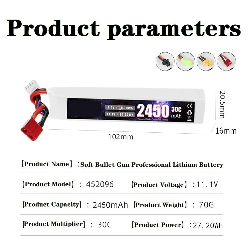Fast Shipping 452096 11.1V 2450mAh 3S 30C Lipo Battery for Airsoft Gun for Water Guns Airsoft BB Air Pistol Electric Toys 3S