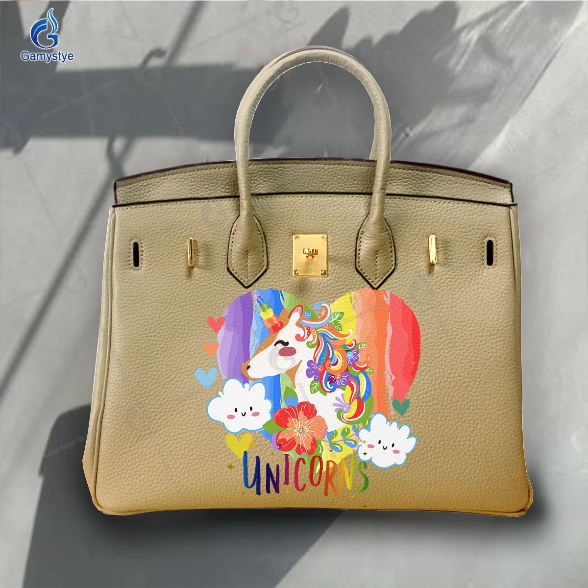 Printed Customize Art Love and lovely horses Bags Women Bag Messenger Crossbody Handbags 100% Cowhide Leather Gold Lock Hardware